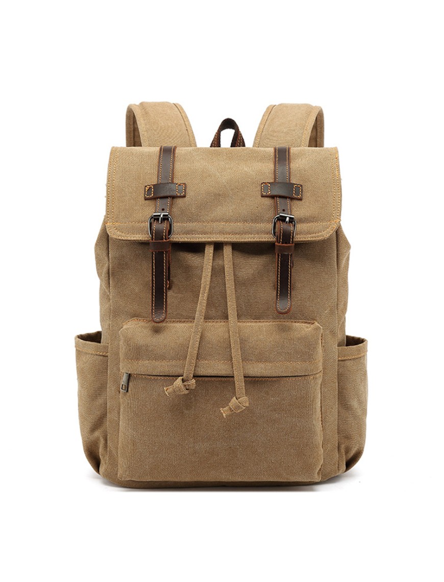 Canvas Leather Hiking Travel Backpack